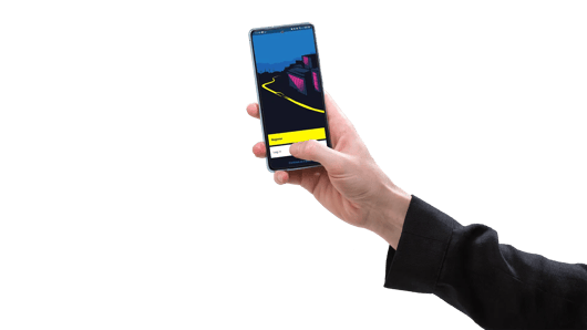 Hand holding smartphone register screen