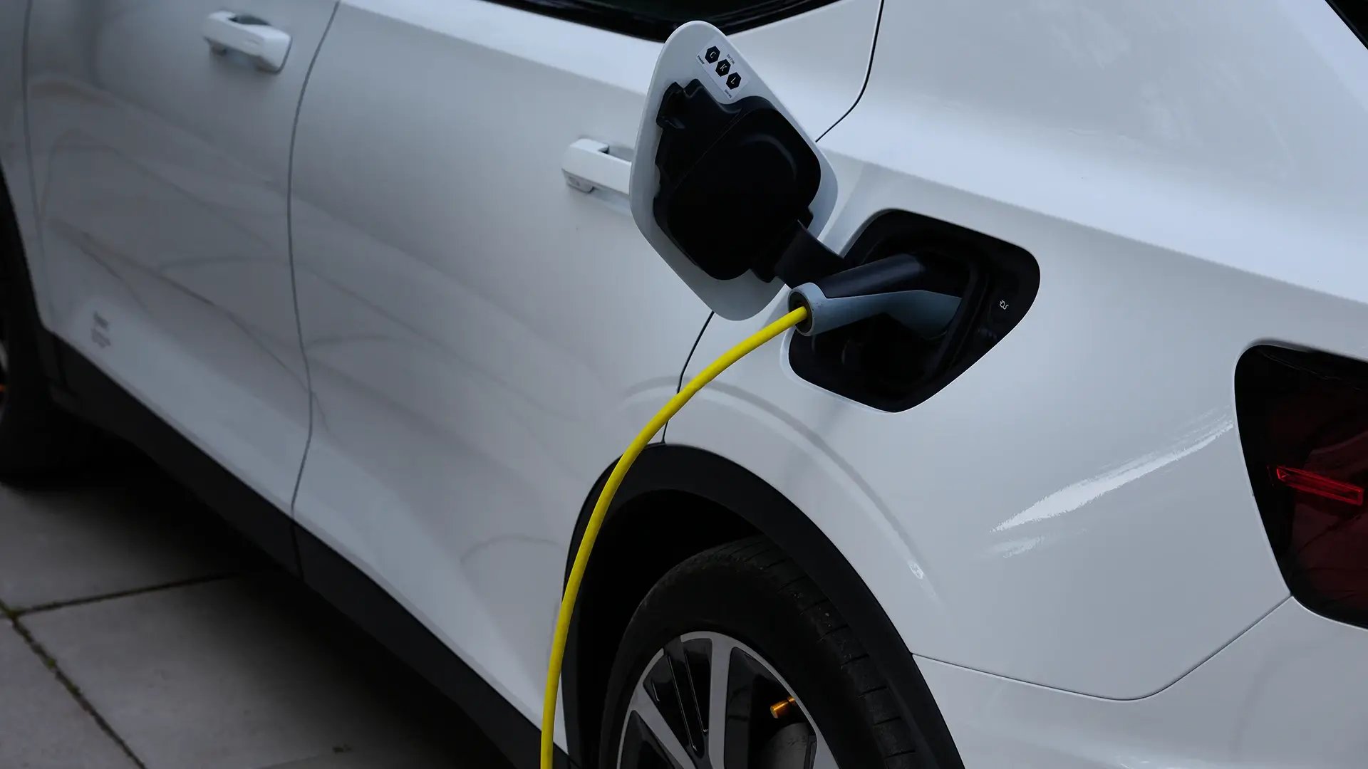 Close up EV charging cable connection