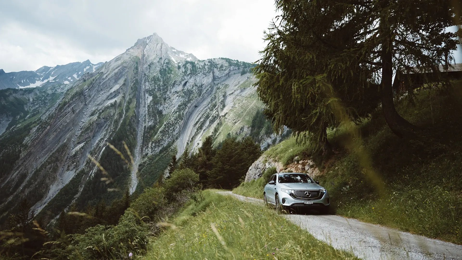 Electric car mountain road trip