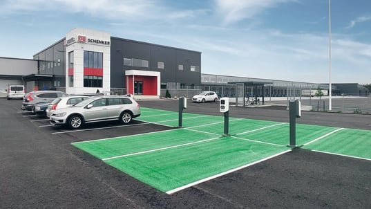 DB Schenker AC chargers in parking lot