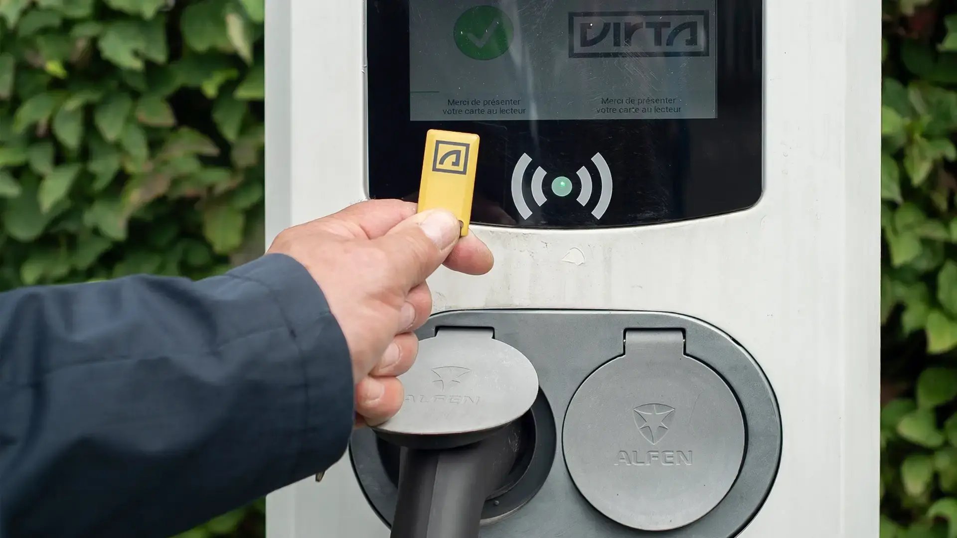 Close-up on AC charger and RFID tag
