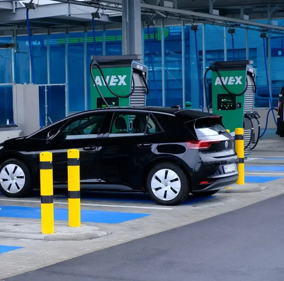 Black EV charging at an AVEX HPC charging hub in Germany