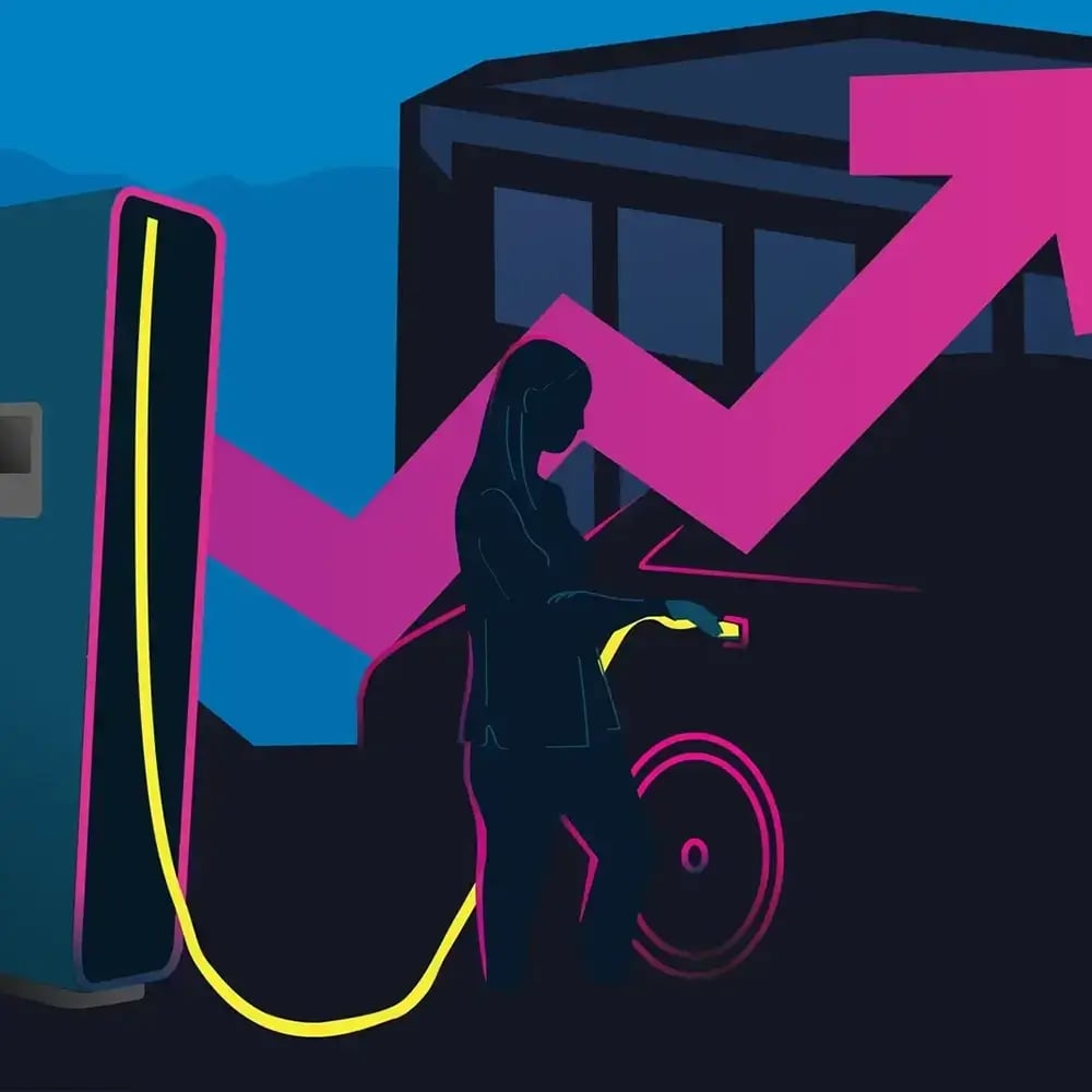 Electric car charging ROI calculator growth graphic illustration