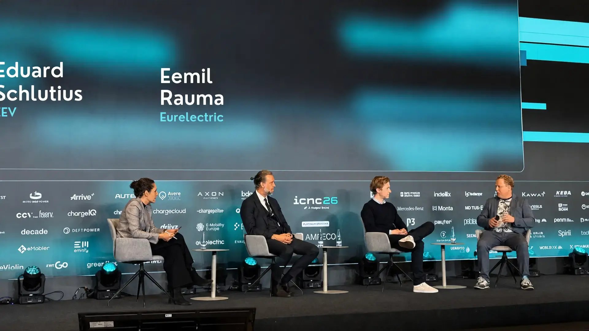 Eemil Rauma of Virta on stage with fellow panellists at ICNC 2026, Tempelhof Airport, Berlin