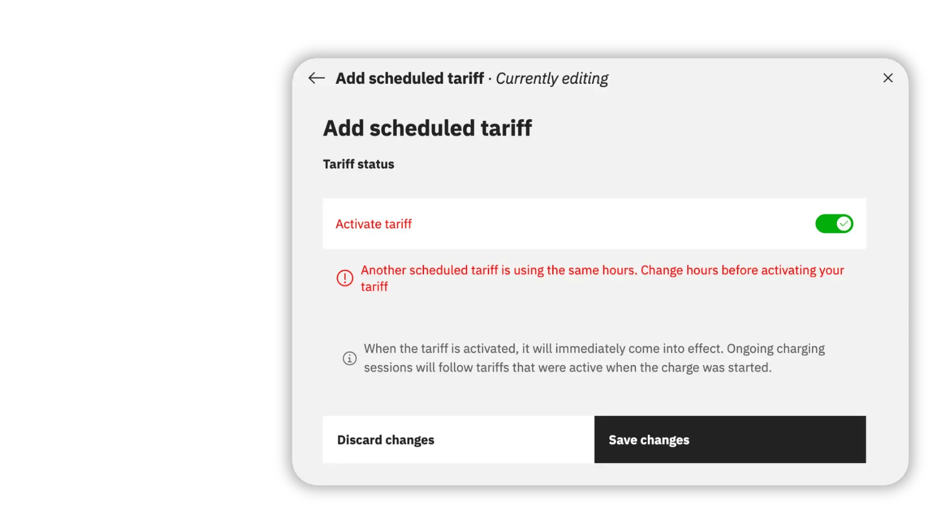 Tariff validation pricing Virta Hub